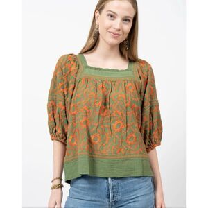 Solana from Sister Mary Jane Square Neck Embroidered Blouse